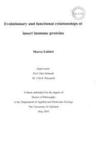 Evolutionary and Functional Relationships of Insect Immune