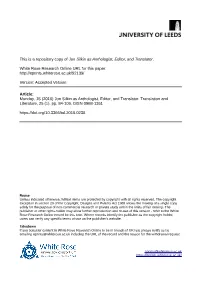 Jon Silkin As Anthologist, Editor, and Translator