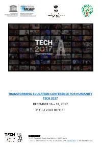 Transforming Education Conference for Humanity Tech 2017 December 16 – 18, 2017 Post-Event Report