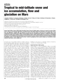 Tropical to Mid-Latitude Snow and Ice Accumulation, Flow and Glaciation on Mars