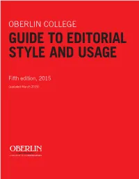 Guide to Editorial Style and Usage