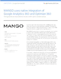 MANGO Uses Native Integration of Google Analytics 360 and Optimize 360 Testing Mobile Site Improvements Results in 3.85% Uplift in Mobile Revenue