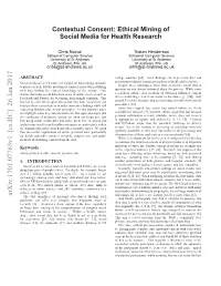 Contextual Consent: Ethical Mining of Social Media for Health Research
