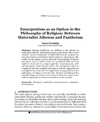 Emergentism As an Option in the Philosophy of Religion: Between Materialist Atheism and Pantheism