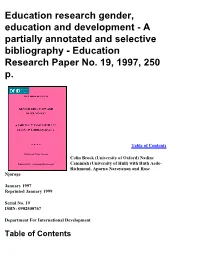 Gender, Education and Development - a Partially Annotated and Selective Bibliography - Education Research Paper No