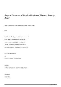 Roget's Thesaurus of English Words and Phrases: Body by Roget