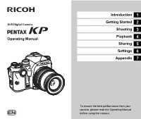SLR Digital Camera PENTAX KP Operating Manual