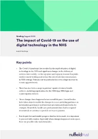 The Impact of Covid-19 on the Use of Digital Technology in the NHS