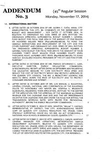 ADDENDUM (45Th Regular Session NO·3 Monday, November 17, 2014)