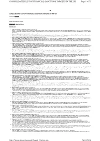 Page 1 of 73 CONSOLIDATED LIST of FINANCIAL SANCTIONS