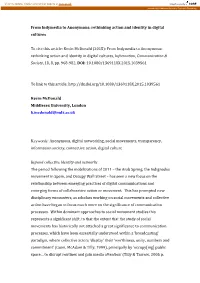From Indymedia to Anonymous: Rethinking Action and Identity in Digital Cultures