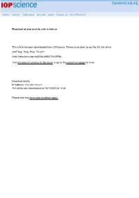 Residual Stress and Its Role in Failure