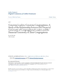 Generous Leaders, Generous Congregations