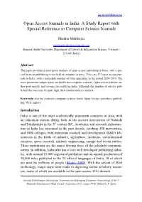 Open Access Journals in India: a Study Report with Special Reference to Computer Science Journals