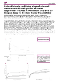 Reduced Intensity Conditioning Allogeneic Stem