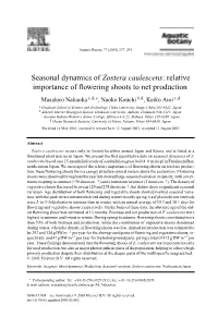 Seasonal Dynamics of Zostera Caulescens: Relative Importance Of