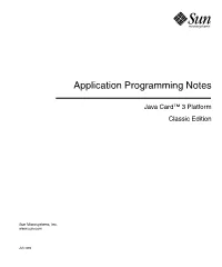 Application Programming Notes, Java Card 3 Platform, Classic Edition