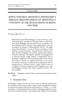 Being Towards Aristotle? Heidegger's Implicit Presupposition of Aristotle's Concepts of the Human Being in Being and Time