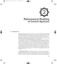 Mathematical Modeling of Control Systems