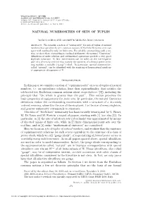 Natural Numerosities of Sets of Tuples