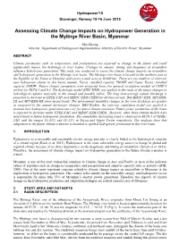 Climate Change Impacts on Hydropower Generation in the Myitnge River Basin, Myanmar
