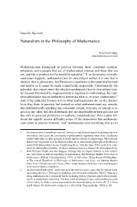 Naturalism in the Philosophy of Mathematics