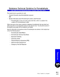 Substance Technical Guideline for Formaldehyde Use with the Formaldehyde Rule, Chapter 296-856 WAC
