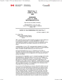 Treaty No. 11 (June 27, 1921) and Adhesion (July 17, 1922) with Report