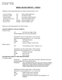 Week 6 Injury Report -- Friday