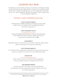 Zephyr-Summer Cocktail Menu