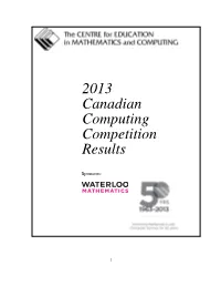 2013 Canadian Computing Competition Results