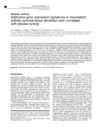 Distinctive Gene Expression Signatures in Rheumatoid Arthritis Synovial Tissue Fibroblast Cells: Correlates with Disease Activity