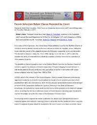 Forum Selection Bylaw Clause Rejected by Court