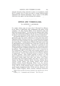 Genius and Tuberculosis. by Arthur C