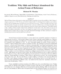 Tradition: Why Shils and Polanyi Abandoned the Action Frame of Reference1 Richard W