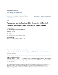 Assessment and Applications of the Conversion of Chemical Energy to Mechanical Energy Using Model Rocket Engines