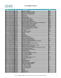 List of Eligible Programs