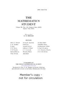 Member's Copy - Not for Circulation the MATHEMATICS STUDENT Edited by M