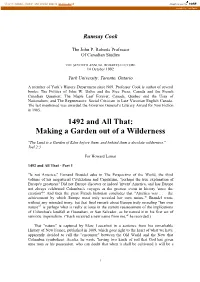 1492 and All That: Making a Garden out of a Wilderness