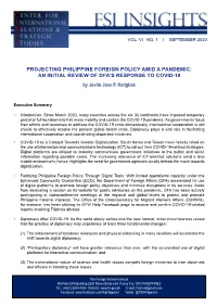 PROJECTING PHILIPPINE FOREIGN POLICY AMID a PANDEMIC: an INITIAL REVIEW of DFA’S RESPONSE to COVID-19 by Jovito Jose P