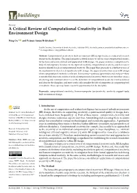 A Critical Review of Computational Creativity in Built Environment Design