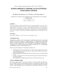 Alpha-Qwerty Cipher: an Extended Vigenère Cipher