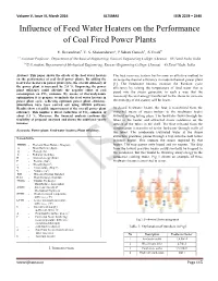 Influence of Feed Water Heaters on the Performance of Coal Fired Power Plants