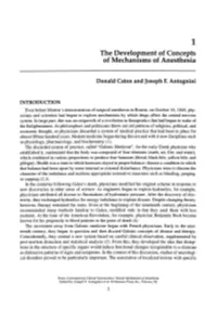 The Development of Concepts of Mechanisms of Anesthesia
