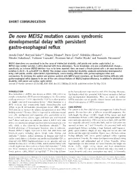 De Novo MEIS2 Mutation Causes Syndromic Developmental Delay with Persistent Gastro-Esophageal Reﬂux