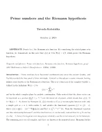 Prime Numbers and the Riemann Hypothesis