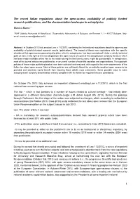 The Recent Italian Regulations About the Open-Access Availability of Publicly Funded Research Publications, and the Documentation Landscape in Astrophysics