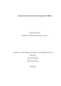 Cross-Cultural Factors in Judgements of Deception