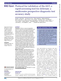 Protocol for Validation of the 4AT, a Rapid Screening Tool for Delirium: a Multicentre Prospective Diagnostic Test Accuracy Study