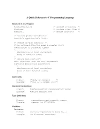 A Quick Reference to C Programming Language